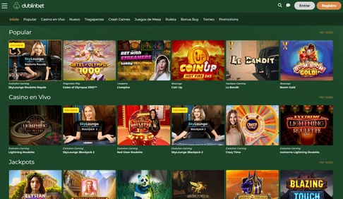 Inicio de Dublinbet en escritorio con el lobby en español
